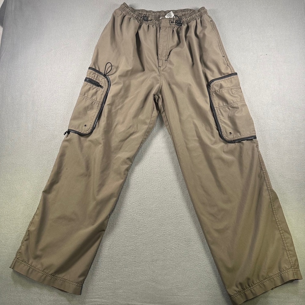 Arizona Jean Co Men Cargo Pants Brown Elastic Waist Zipper Pockets Large L 30x30